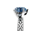 Solitaire Engagement Ring Setting for Fancy Blue Heart-Shaped Center with Milgrain X Pattern Band and Prong Head in Sterling Silver