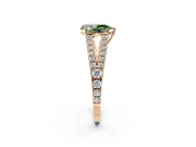 Solitaire Engagement Ring Setting for Fancy Green Pear-Shaped Center with Pave Split Shank and Prong Head in Rose Gold