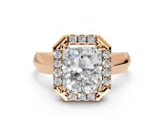 Halo Engagement Ring Setting for Radiant Cut Center with Square Band and Prong Head in Rose Gold