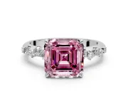 Cluster Engagement Ring Setting for Fancy Pink Asscher Cut Center with Round Cut Accent Band and Prong Head in Sterling Silver