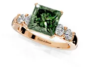 5 Stone Engagement Ring Setting for Fancy Green Princess Cut Center with Plain Band and Prong Head in Rose Gold