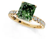 Solitaire Engagement Ring Setting for Fancy Green Radiant Cut Center with Shared-Prong Accents and Prong Head in Yellow Gold