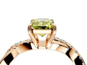 Crossover Engagement Ring Setting for Fancy Yellow Emerald Cut Center with Pave and Plain Strands and Prong Head in Rose Gold