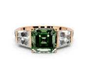 Channel-Set Engagement Ring Setting for Fancy Green Asscher Cut Center with Baguette Band and Prong Head in Rose Gold