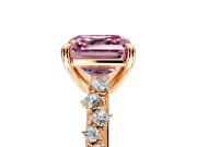 Solitaire Engagement Ring Setting for Fancy Pink Asscher Cut Center with Trailing Leaf Accent Band and Prong Head in Rose Gold