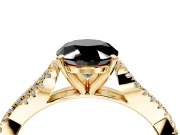 Solitaire Engagement Ring Setting for Fancy Black Oval Center with Twisted Pave Split Shank and Prong Head in Yellow Gold