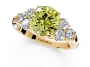 Cluster Engagement Ring Setting for Fancy Yellow Round Cut Center with Round Cut Accent Frame and Prong Head in Yellow Gold