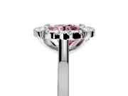 Single Halo Engagement Ring Setting for Fancy Pink Round Cut Center with Corner Claws, Plain Band and Prong Head in White Gold