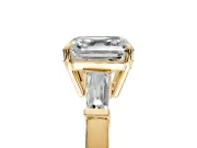 3 Stone Engagement Ring Setting for Asscher Cut Center with Baguette Accents and Prong Head in Yellow Gold