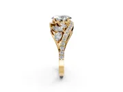 Halo Engagement Ring Setting for Oval Center with Marquise and Pave Bypass Band and Prong Head in Yellow Gold