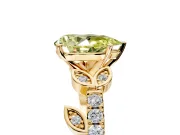 Leaf Motif Engagement Ring Setting for Fancy Yellow Pear-Shaped Center with Pave Band and Prong Head in Yellow Gold