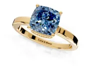 Hidden Halo Engagement Ring Setting for Fancy Blue Cushion Cut Center with Wide Flat Plain Band and Prong Head in Yellow Gold