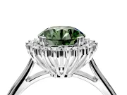 Starburst Halo Engagement Ring Setting for Fancy Green Round Cut Center with Thin Round-Wire Band and Prong Head in White Gold