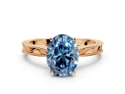 Solitaire Engagement Ring Setting for Fancy Blue Oval Center with Engraved Milgrain Band and Prong Head in Rose Gold