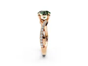 Solitaire Engagement Ring Setting for Fancy Green Round Cut Center with Half-Pave Crossover Band and Prong Head in Rose Gold
