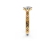 Solitaire Engagement Ring Setting for Oval Center with Milgrain X Pattern Band and Prong Head in Yellow Gold