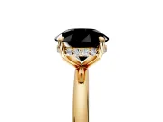 Hidden Halo Engagement Ring Setting for Fancy Black Round Cut Center with Thin Rounded Band and Prong Head in Yellow Gold