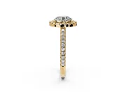 Pave Halo Engagement Ring Setting for Round Cut Center with Single Row Pave Band and Prong Head in Yellow Gold