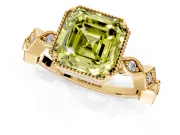 Milgrain Bezel Engagement Ring Setting for Fancy Yellow Asscher Cut Center with Marquise Stations and Bezel Head in Yellow Gold