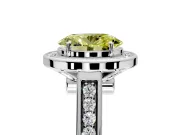 Halo Engagement Ring Setting for Fancy Yellow Oval Center with Outer Bezel Rim, Pave Band and Prong Head in Sterling Silver