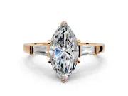3 Stone Engagement Ring Setting for Marquise Center with Channel Baguette Accents and Prong Head in Rose Gold