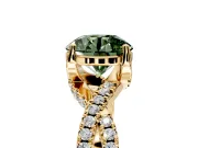 Solitaire Engagement Ring Setting for Fancy Green Round Cut Center with Narrow Twist Pave Band and Prong Head in Yellow Gold