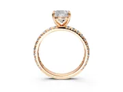 Solitaire Engagement Ring Setting for Cushion Cut Center with Shared-Prong Accents and Prong Head in Rose Gold