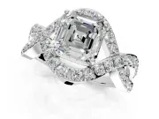 Halo Engagement Ring Setting for Asscher Cut Center with Pave Infinity Twist Band and Prong Head in Sterling Silver