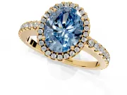 Accent Halo Engagement Ring Setting for Fancy Blue Oval Center with Full-Length Pave Band and Prong Head in Yellow Gold