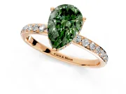 Hidden Halo Engagement Ring Setting for Fancy Green Pear-Shaped Center with Pave Band and Prong Head in Rose Gold