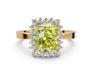 Starburst Halo Engagement Ring Setting for Fancy Yellow Radiant Cut Center with Flat Cathedral Band and Prong Head in Yellow Gold