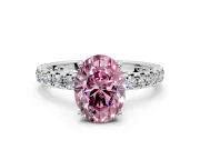 Solitaire Engagement Ring Setting for Fancy Pink Oval Center with Shared-Prong Accents and Prong Head in Platinum