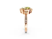 Halo Engagement Ring Setting for Fancy Yellow Oval Center with Milgrain Rim, Pave Band and Prong Head in Rose Gold