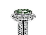 Large Accent Halo Engagement Ring Setting for Fancy Green Princess Cut Center with Pave Split Shank and Prong Head in Platinum