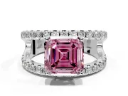 Solitaire Engagement Ring Setting for Fancy Pink Asscher Cut Center with Wide-Open Split Shank and Prong Head in Sterling Silver