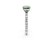 Solitaire Engagement Ring Setting for Fancy Green Princess Cut Center with Fine Pave Band and Claw Prong Head in White Gold