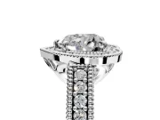 Milgrain Halo Engagement Ring Setting for Heart-Shaped Center with Pave Band and Prong Head in Platinum
