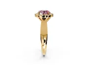 Halo Engagement Ring Setting for Fancy Pink Round Cut Center with Square Band and Prong Head in Yellow Gold