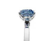 Solitaire Engagement Ring Setting for Fancy Blue Cushion Cut Center with Thin Rounded Plain Band and Prong Head in White Gold