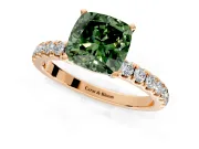 Open Basket Engagement Ring Setting for Fancy Green Cushion Cut Center with Pave Band and Prong Head in Rose Gold