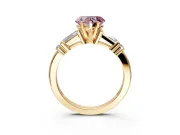 Bar-Set Engagement Ring Setting for Fancy Pink Heart-Shaped Center with Tapered Baguette Accents and Prong Head in Yellow Gold