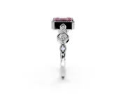Vintage Station Engagement Ring Setting for Fancy Pink Emerald Cut Center with Accents and Prong Head in White Gold