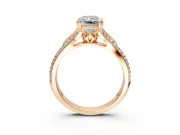 Solitaire Engagement Ring Setting for Radiant Cut Center with Pave Rail Split Shank and Prong Head in Rose Gold