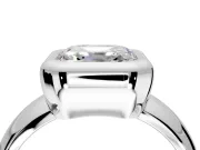 Solitaire Engagement Ring Setting for Asscher Cut Center with Wide Band and Bezel Head in White Gold