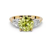3 Stone Engagement Ring Setting for Fancy Yellow Round Cut Center with Large Pear-Shaped Accents and Prong Head in Yellow Gold