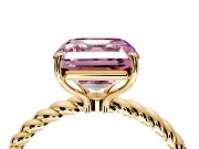 Solitaire Engagement Ring Setting for Fancy Pink Asscher Cut Center with Plain Twisted Rope Band and Prong Head in Yellow Gold