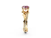 Solitaire Engagement Ring Setting for Fancy Pink Round Cut Center with Pave and Plain Crossover Band and Prong Head in Yellow Gold
