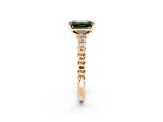Solitaire Engagement Ring Setting for Fancy Green Emerald Cut Center with Bezel-Dot Beaded Band and Prong Head in Rose Gold