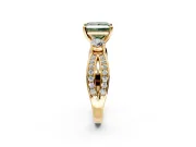 3 Stone Engagement Ring Setting for Fancy Green Princess Cut Center with Pave Twist Band and Prong Head in Yellow Gold