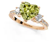 3 Stone Engagement Ring Setting for Fancy Yellow Heart-Shaped Center with Round Cut Side Accents and Prong Head in Rose Gold